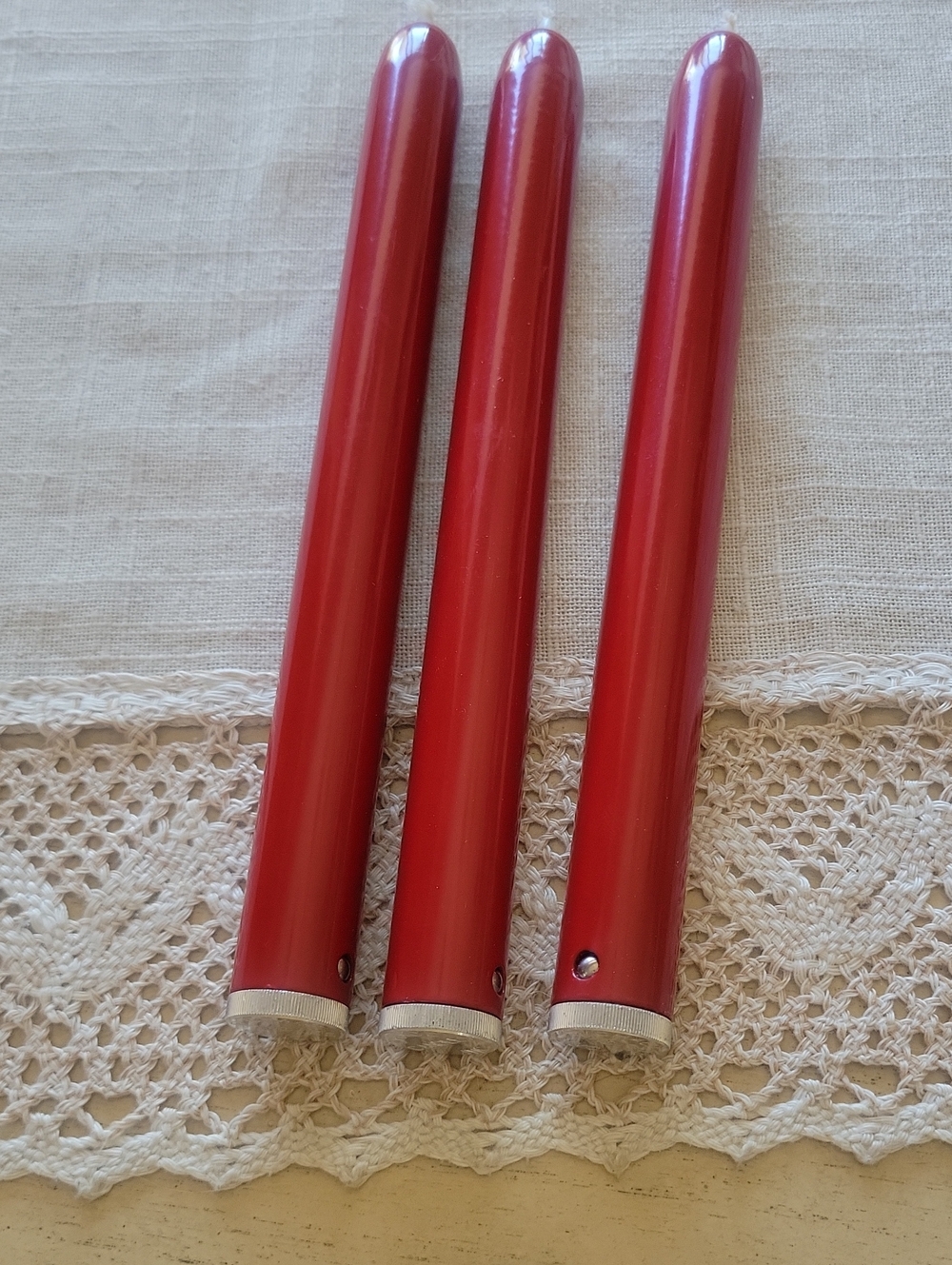 Set of 3 Red Taper Candle Holders
